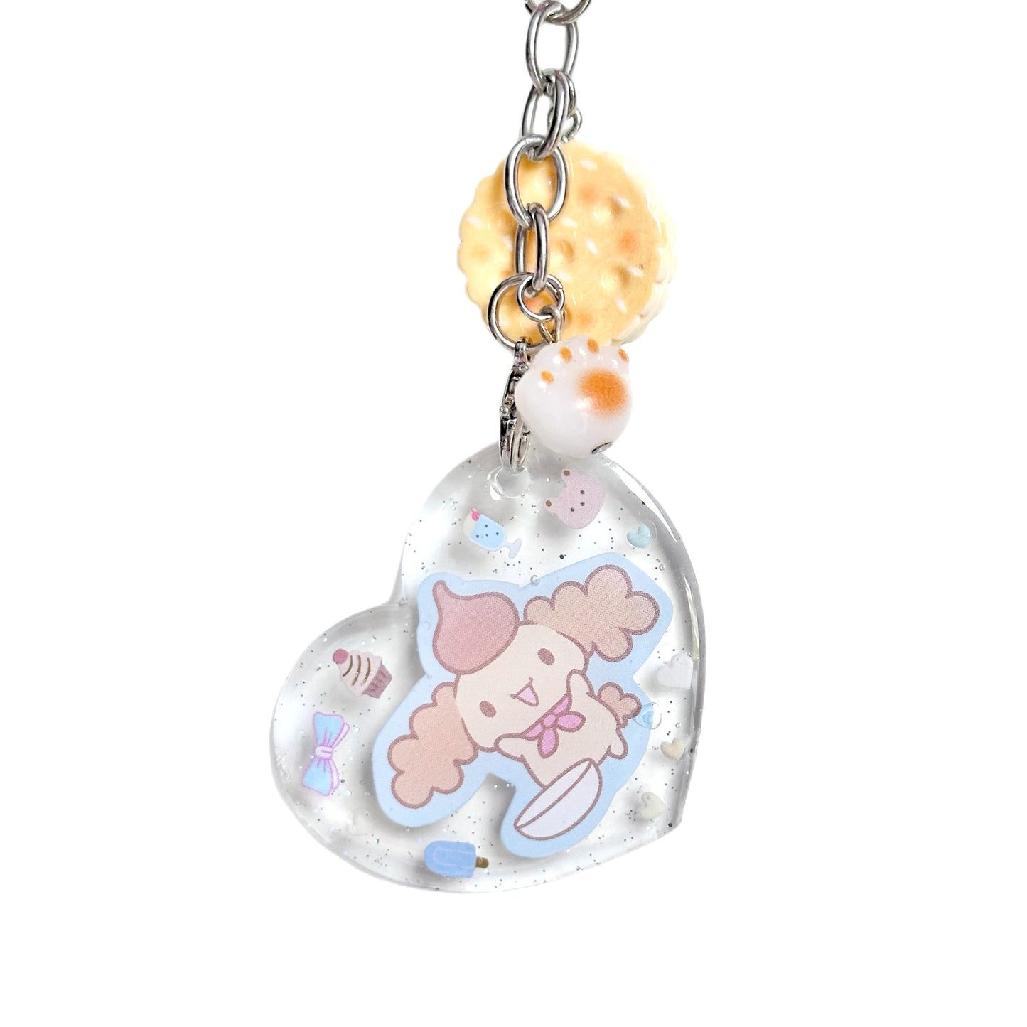 Chiffon CInnamoroll Sanrio Bag Charm Handmade One of a Kind Beaded Clip Keychain