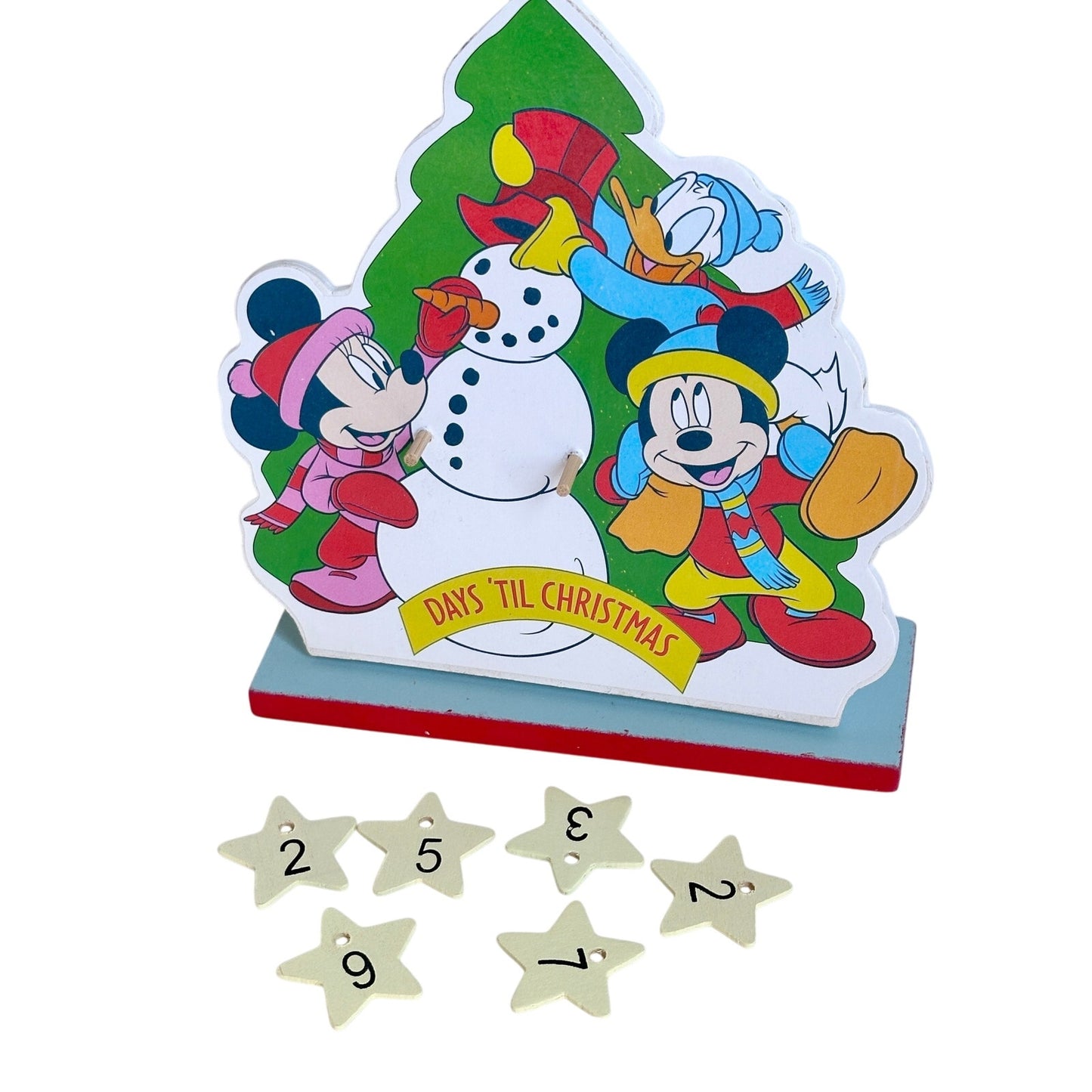 Disney Mickey Holiday Countdown Vintage Wooden Donald Minnie Days Til Christmas