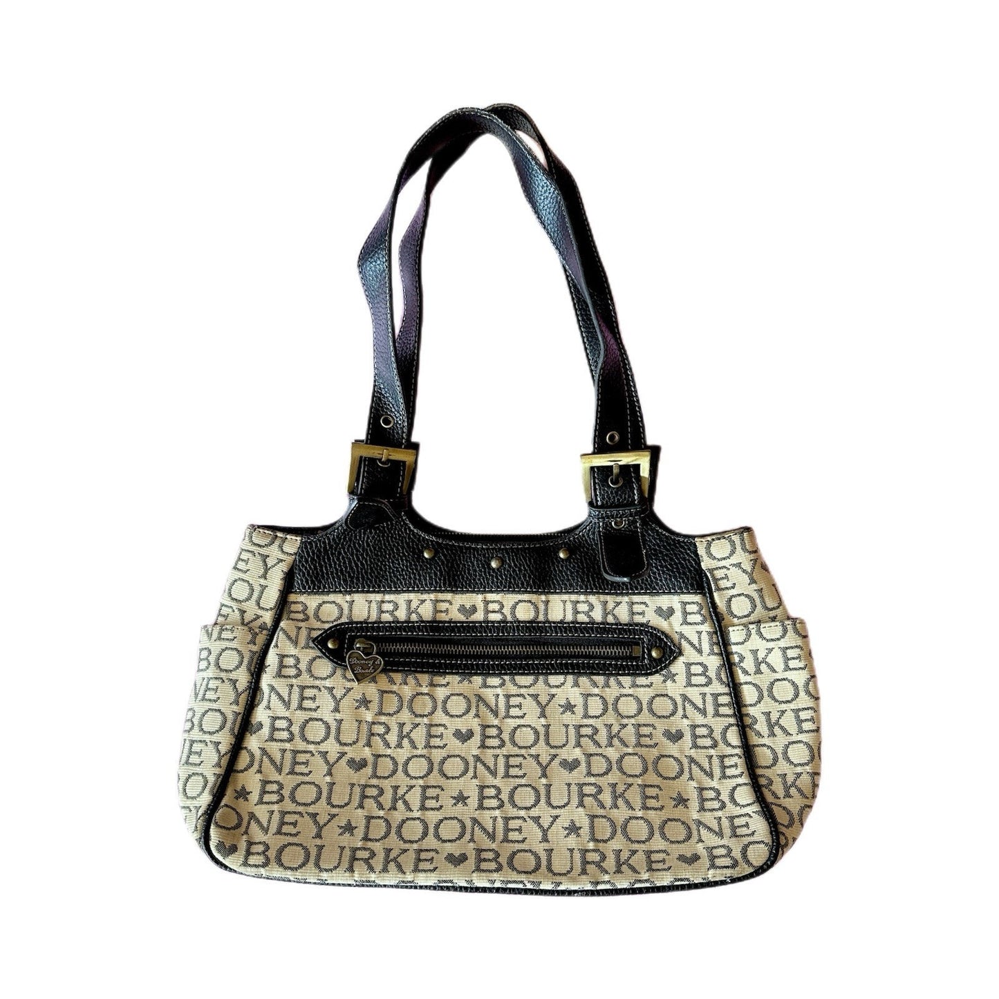 Dooney & Bourke Vintage Signature Canvas Print Small Soft Satchel Shoulder Bag