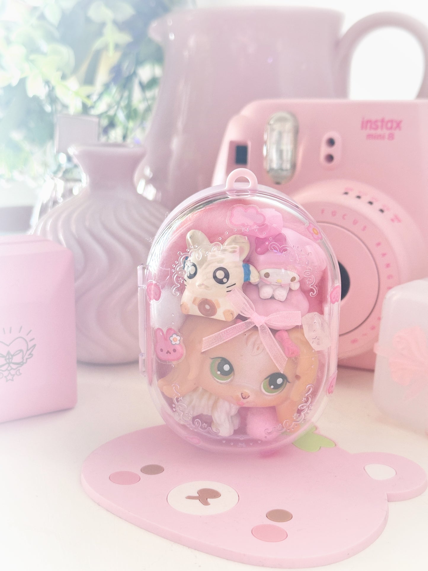Clear Trinket Carrying Case Bag Hanger/Carrier/Display in Pastel Pink