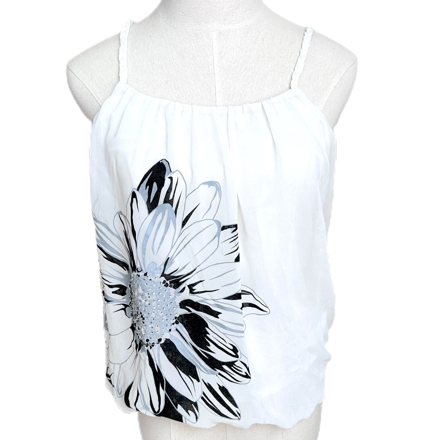 Vintage Forever 21 Floral Blouse Tank Rhinestone Statement Kim K 2000s Y2K Gray