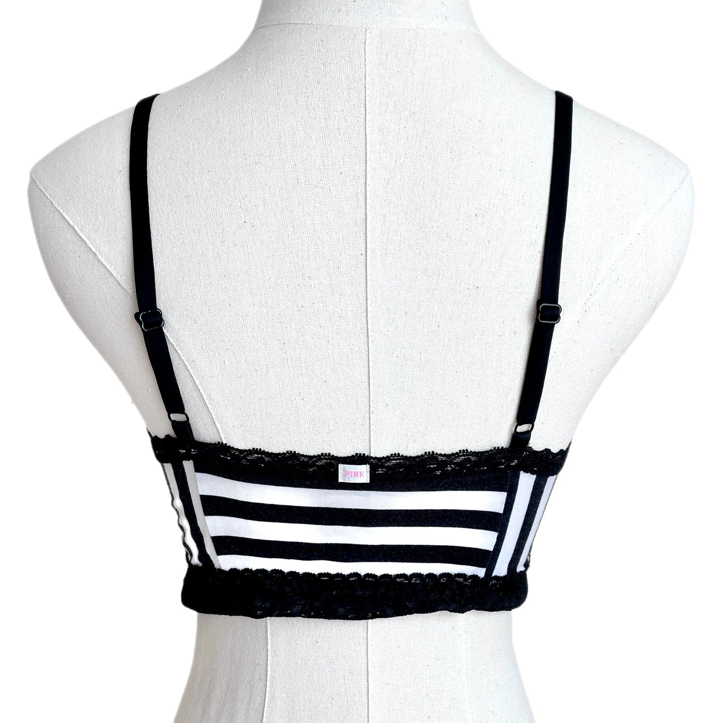 Y2K Victoria's Secret Pink Bralette Striped Black White Lace Cami Cropped Tank