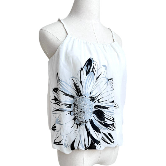 Vintage Forever 21 Floral Blouse Tank Rhinestone Statement Kim K 2000s Y2K Gray