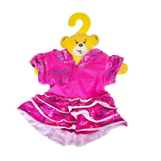 Build-A-Bear Pink Hoodie Dress Ruffles Heart BAB Workshop Clothes Outfit 2000s