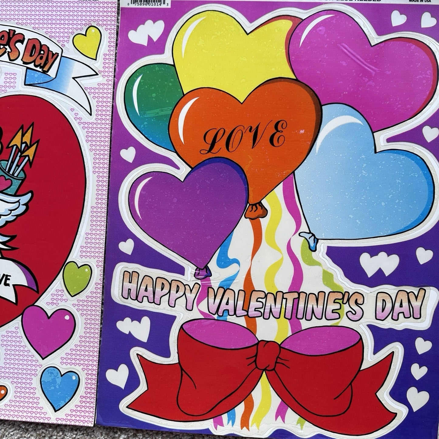 90s Vintage Holiday Window Clings Vinyl Valentine's Day Cupid Hearts Retro Cute