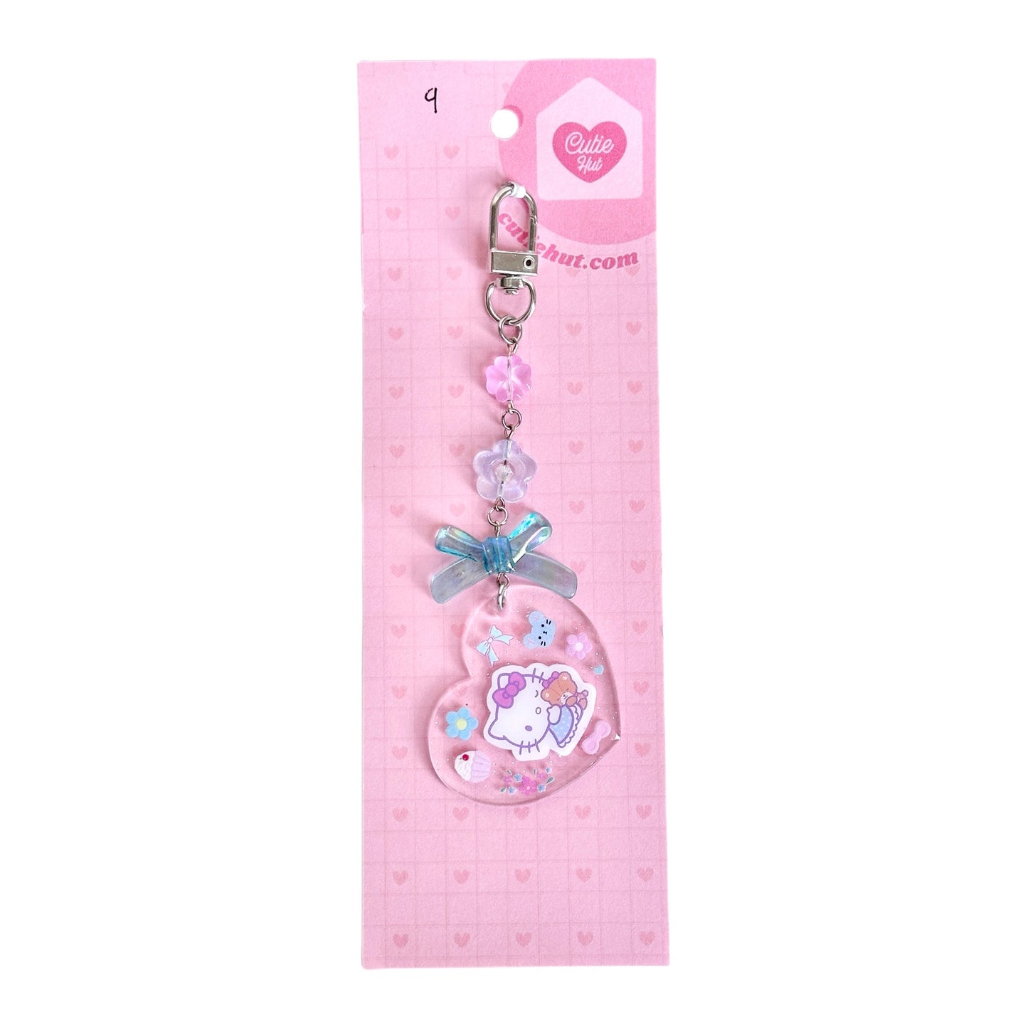 Hello Kitty Bow Sanrio Bag Charm Handmade One of a Kind Beaded Clip Keychain