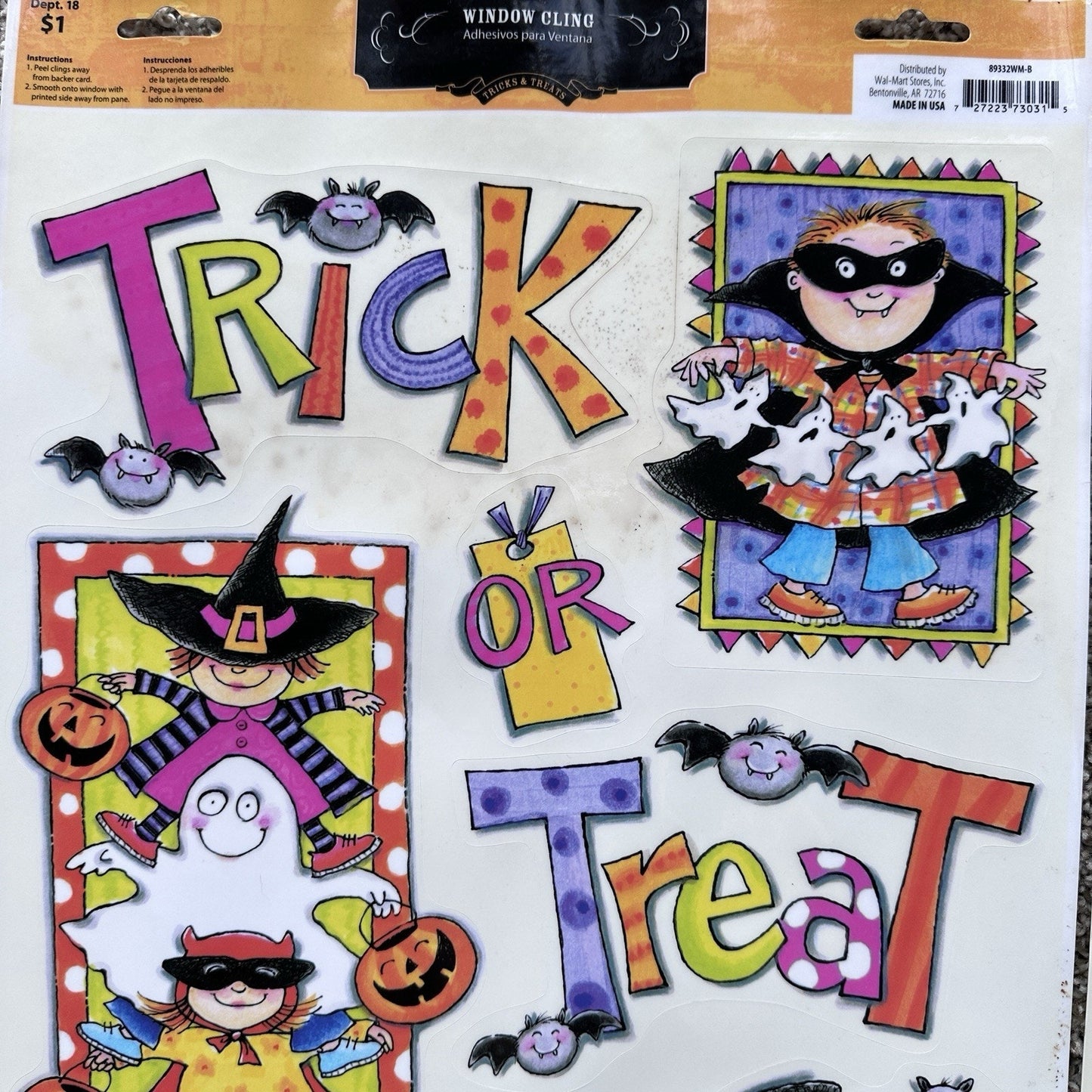 90s Vintage Holiday Window Clings Vinyl Halloween Ghosts Kids Classic Retro Cute