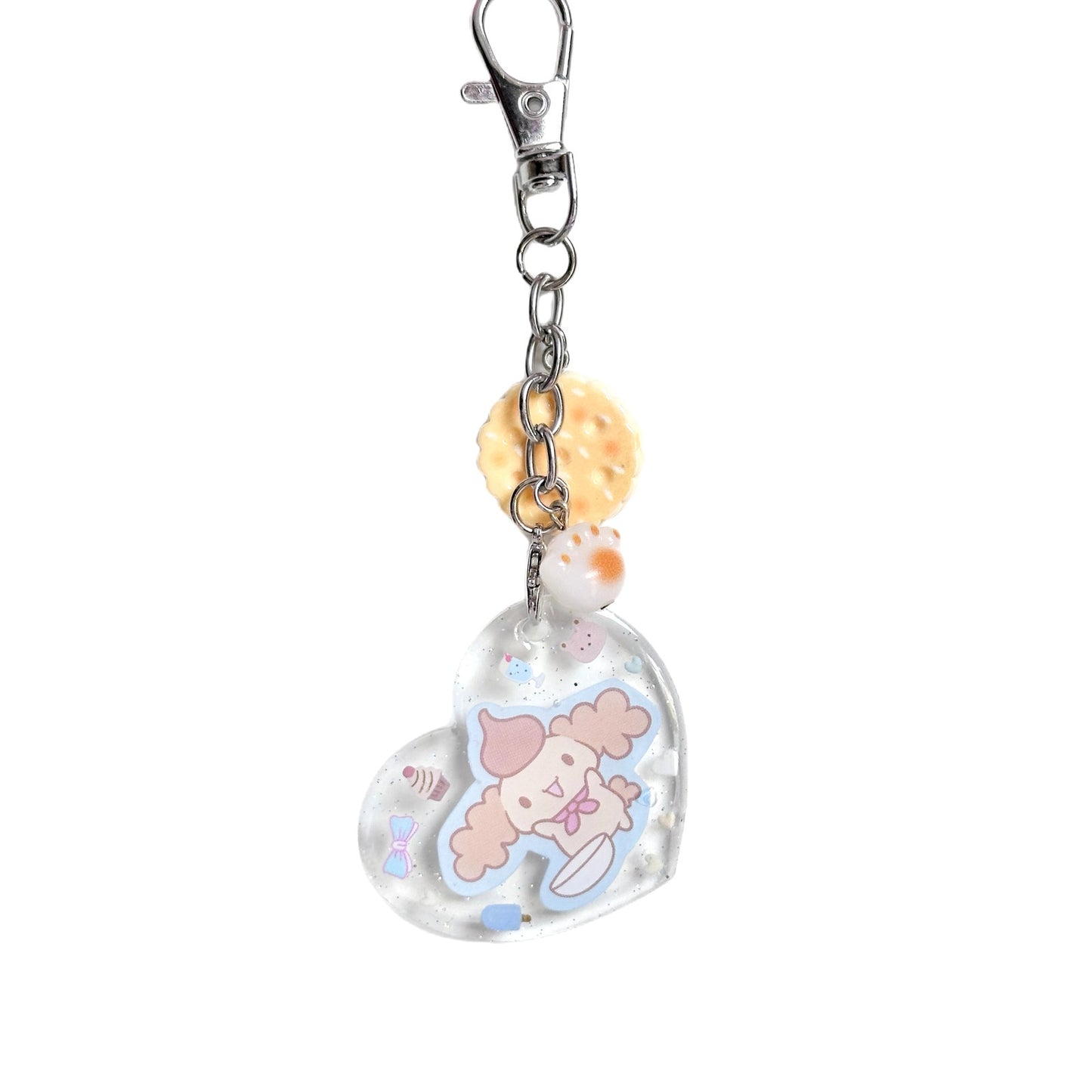 Chiffon CInnamoroll Sanrio Bag Charm Handmade One of a Kind Beaded Clip Keychain
