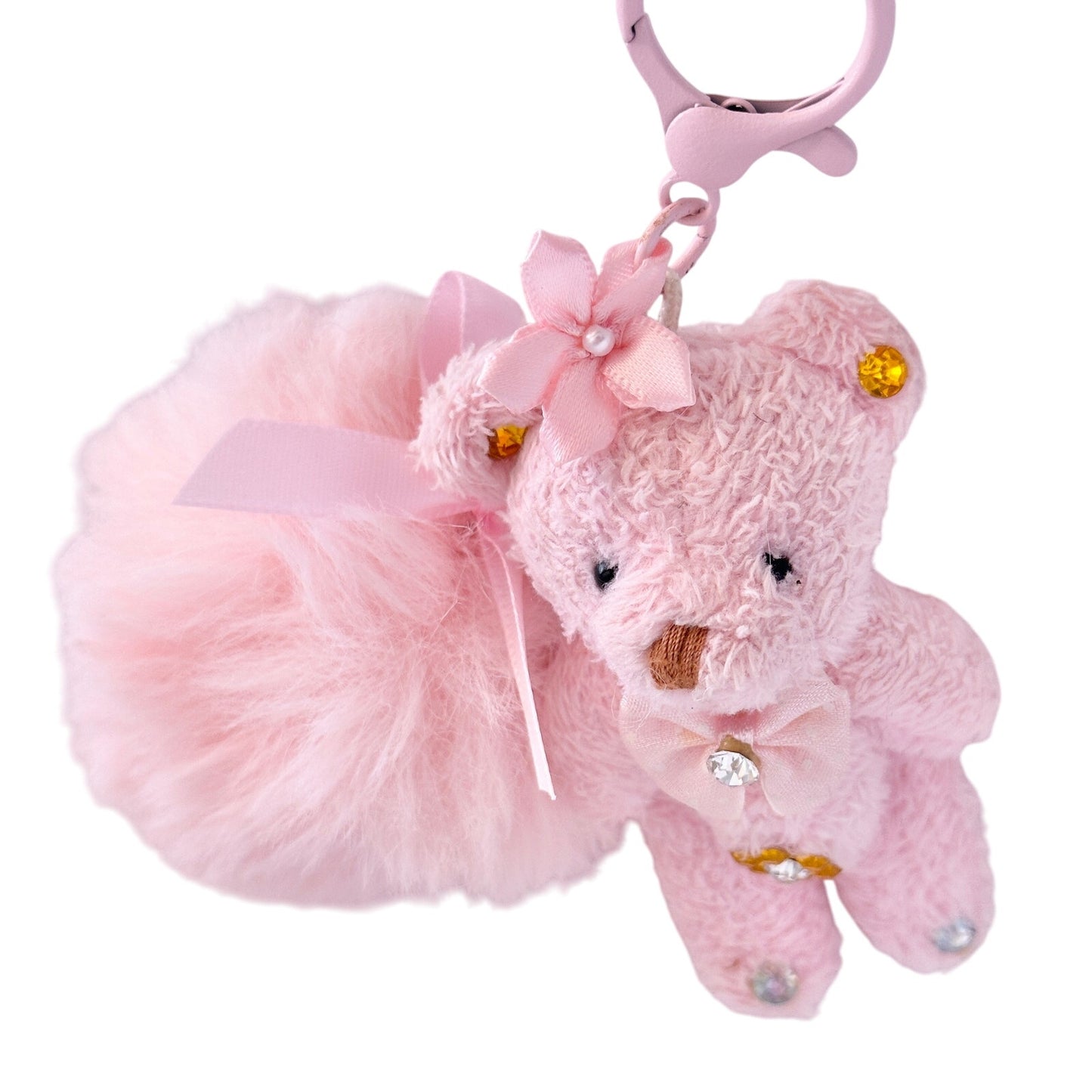 Pink Teddy Pom Pom Bag Charm