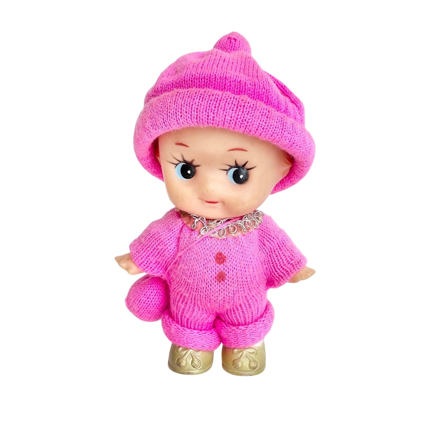 Vintage Japan Kewpie Pink Sweater Hat Doll Figure Star Hands