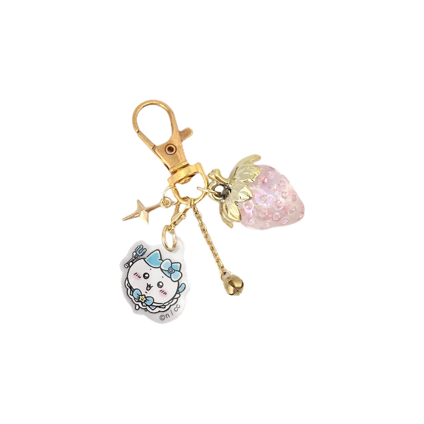 Chiikawa Hachiware Acrylic Heart Bag Charm Gold Strawberry