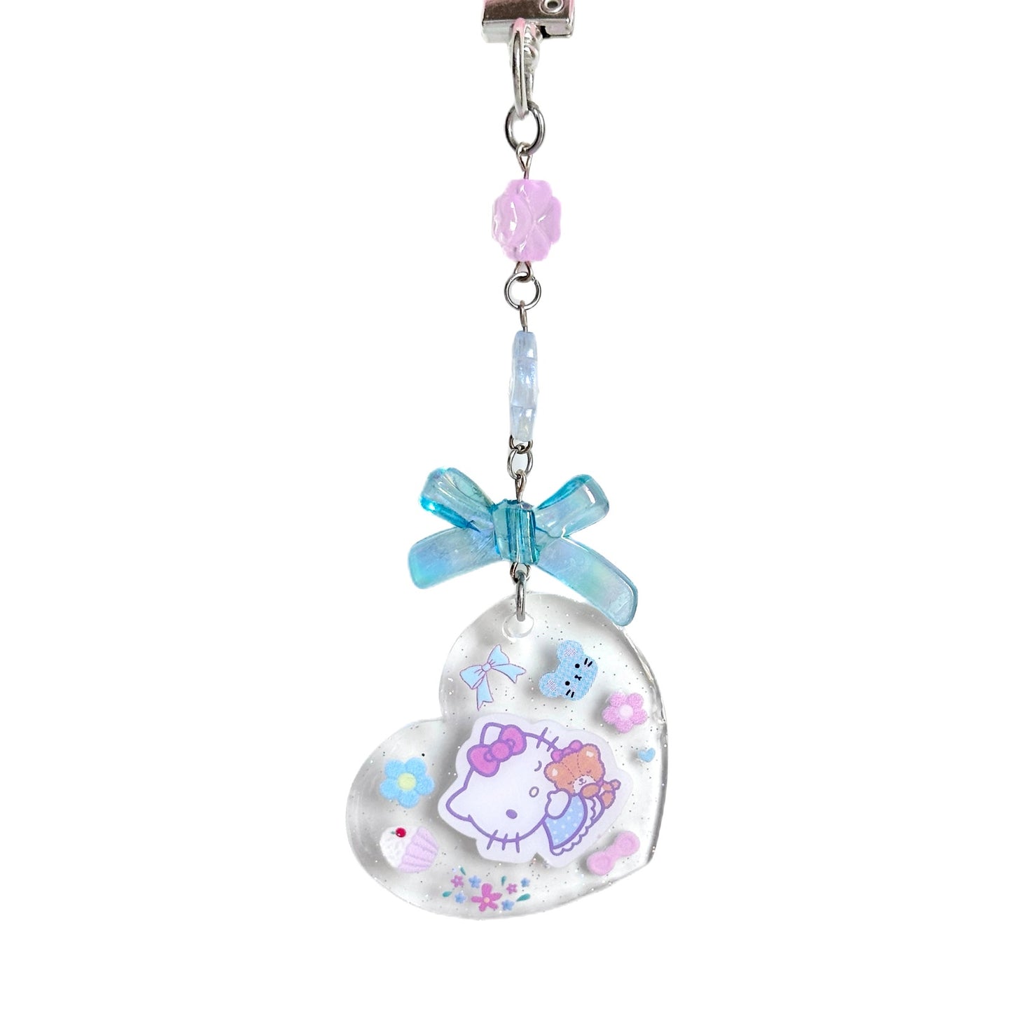 Hello Kitty Bow Sanrio Bag Charm Handmade One of a Kind Beaded Clip Keychain