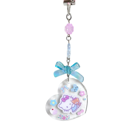 Hello Kitty Bow Sanrio Bag Charm Handmade One of a Kind Beaded Clip Keychain