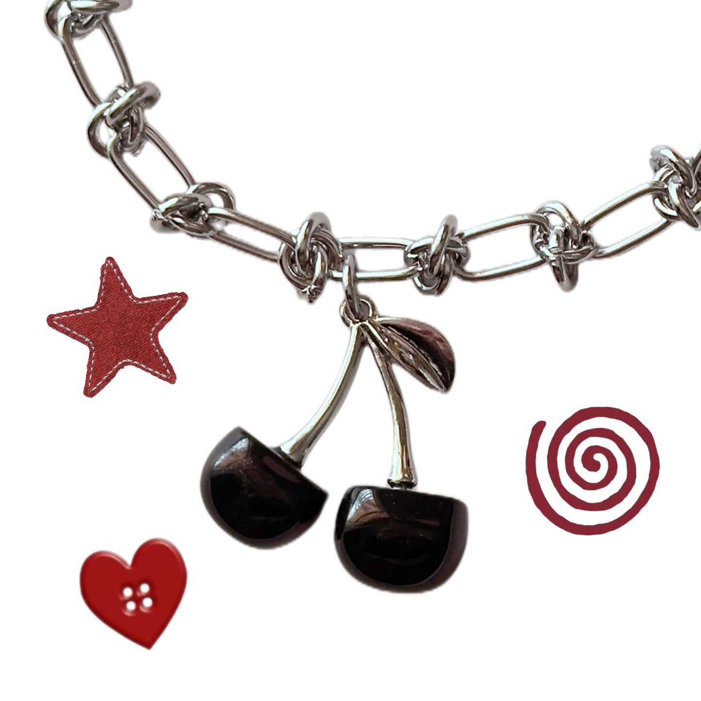 Black Cherry Stainless Steel Chain Necklace