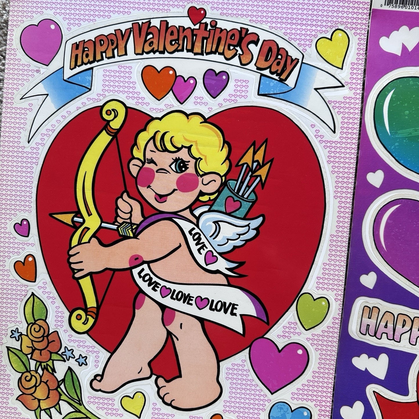 90s Vintage Holiday Window Clings Vinyl Valentine's Day Cupid Hearts Retro Cute