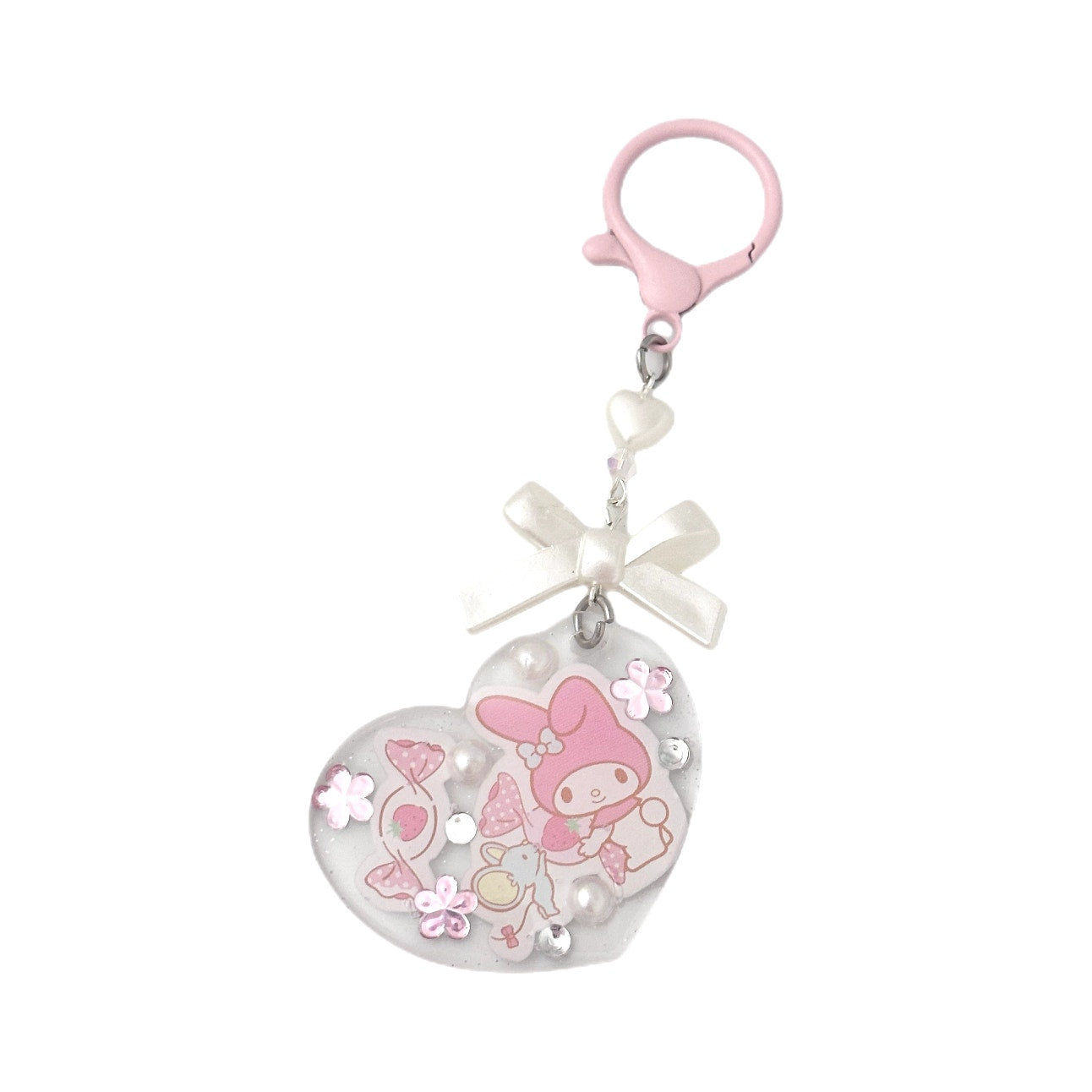 My Melody Acrylic Heart Bag Charm Pink Bow