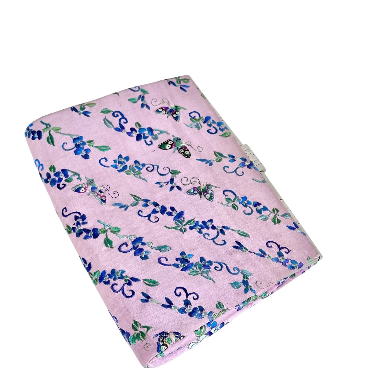 Vintage Silk Butterfly Clutch Handbag Purse Clasp Purple Evening Bag Floral