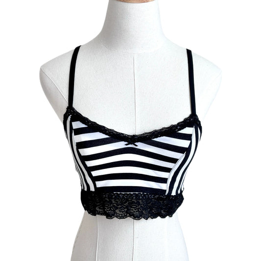 Y2K Victoria's Secret Pink Bralette Striped Black White Lace Cami Cropped Tank