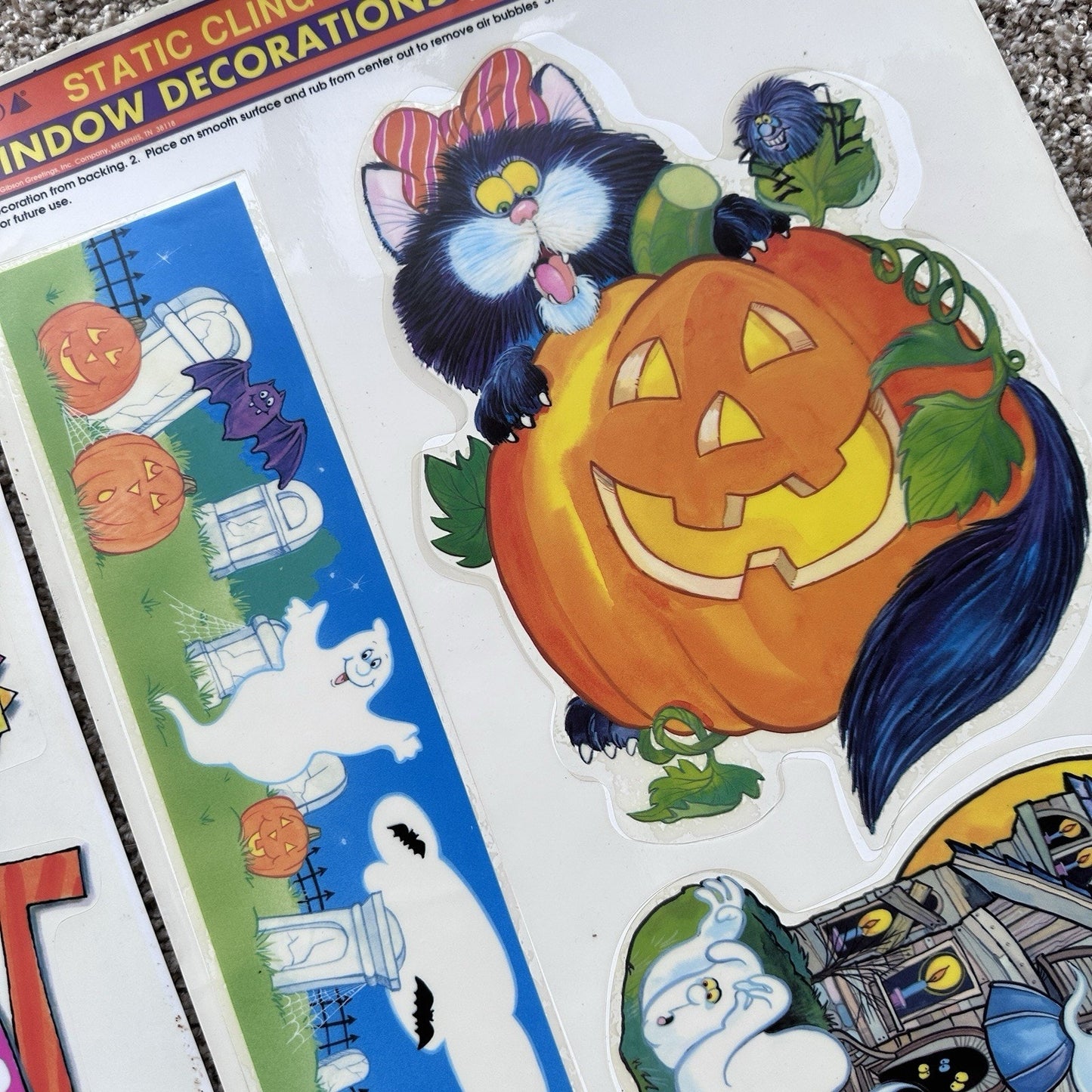 90s Vintage Holiday Window Clings Vinyl Halloween Ghosts Kids Classic Retro Cute