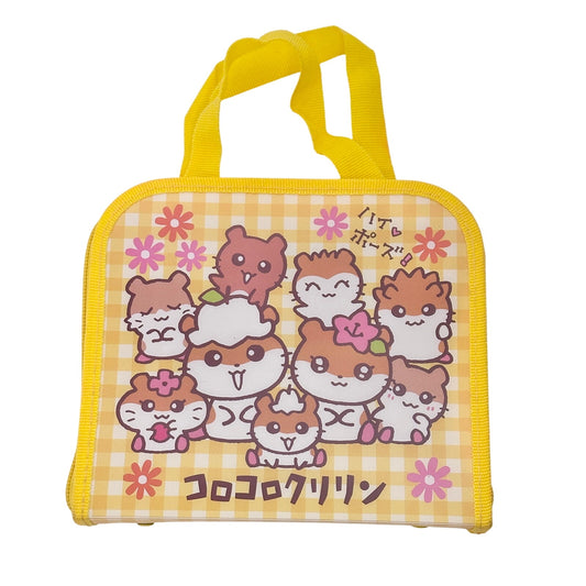 Vintage Sanrio Corocoro Kuririn Vinyl Zipper Bag 2014 Hamsters Yellow Gingham