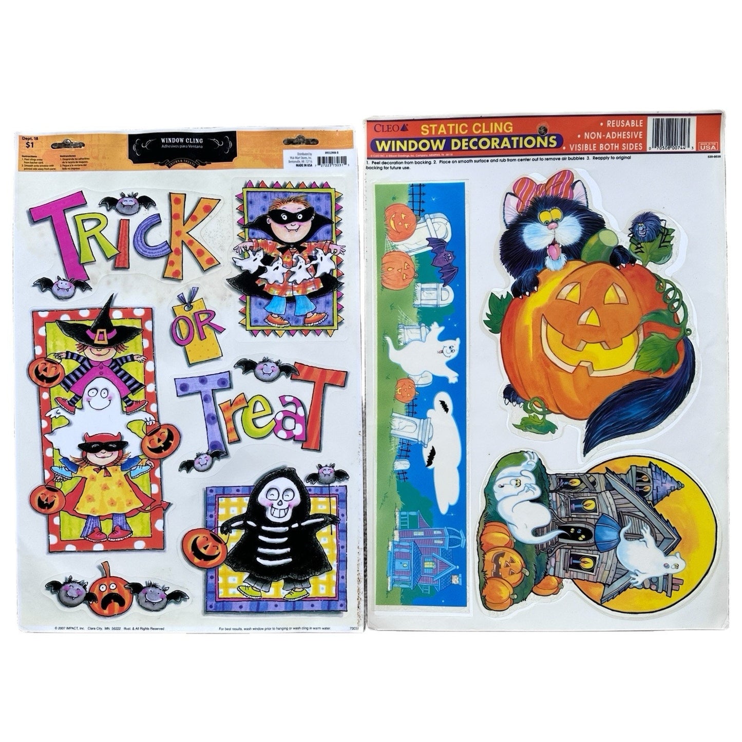90s Vintage Holiday Window Clings Vinyl Halloween Ghosts Kids Classic Retro Cute