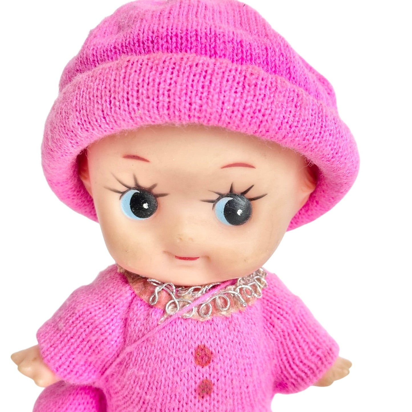 Vintage Japan Kewpie Pink Sweater Hat Doll Figure Star Hands
