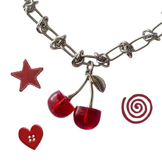 Red Cherry Stainless Steel Chain Necklace