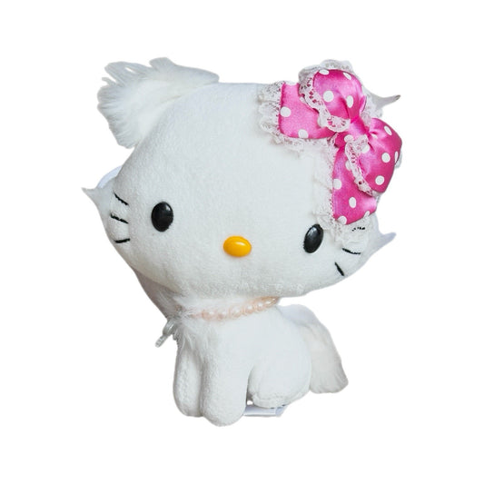 Charmmy Kitty Sanrio Plush Pearls Bow Pink Polka Dot Lace Ribbon Stuffed Mascot