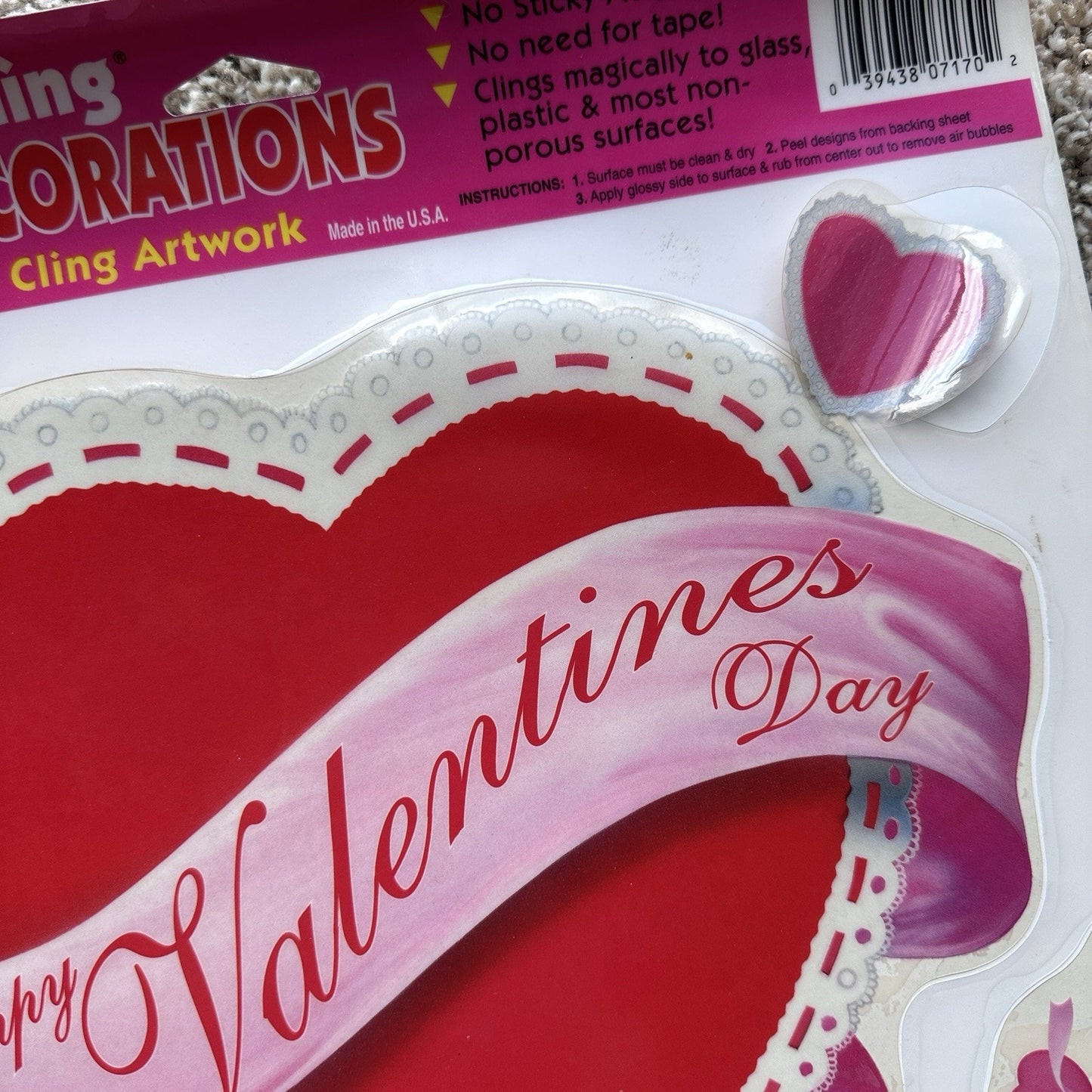 90s Vintage Holiday Window Clings Vinyl Valentine's Day Kitsch Hearts Retro Cats