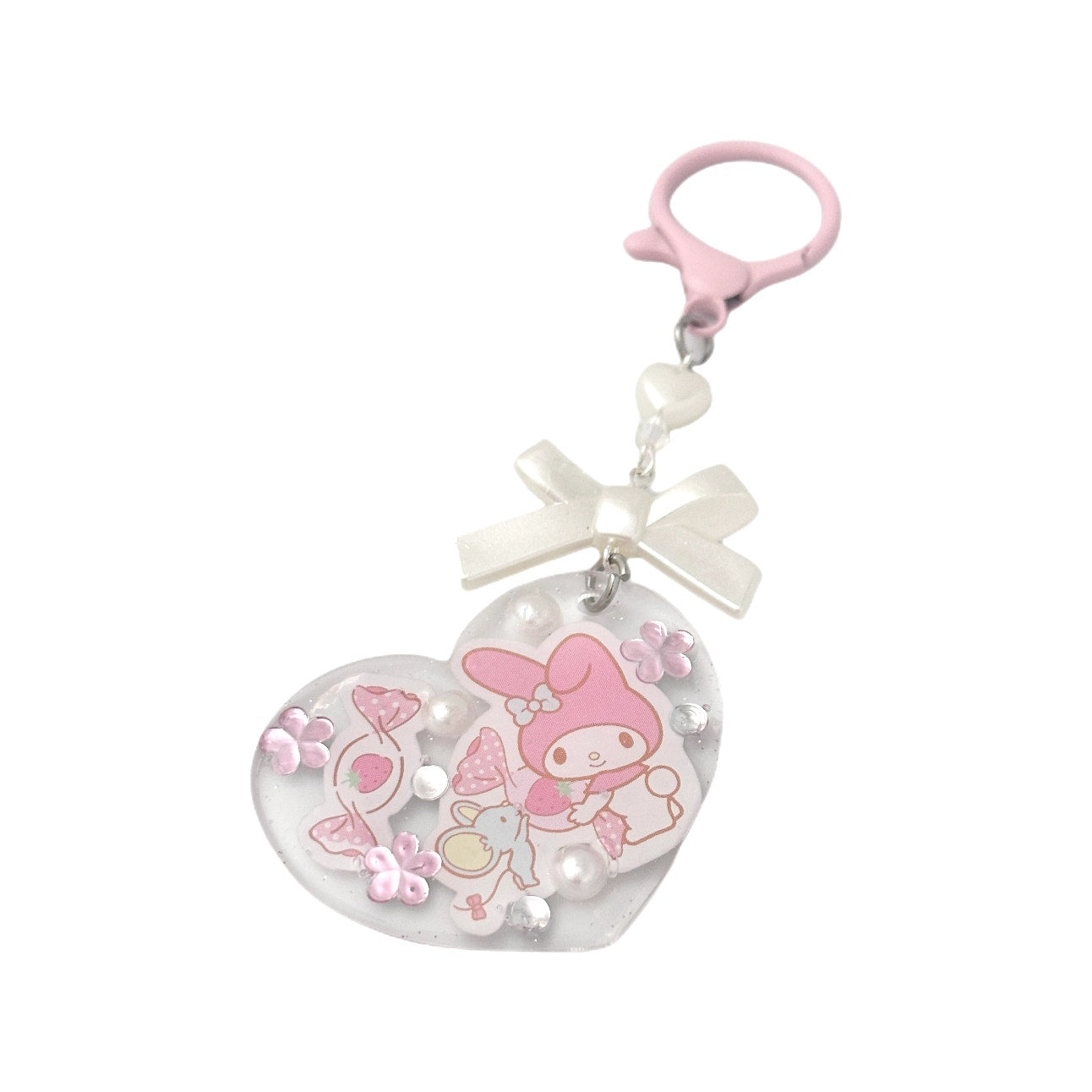 My Melody Acrylic Heart Bag Charm Pink Bow