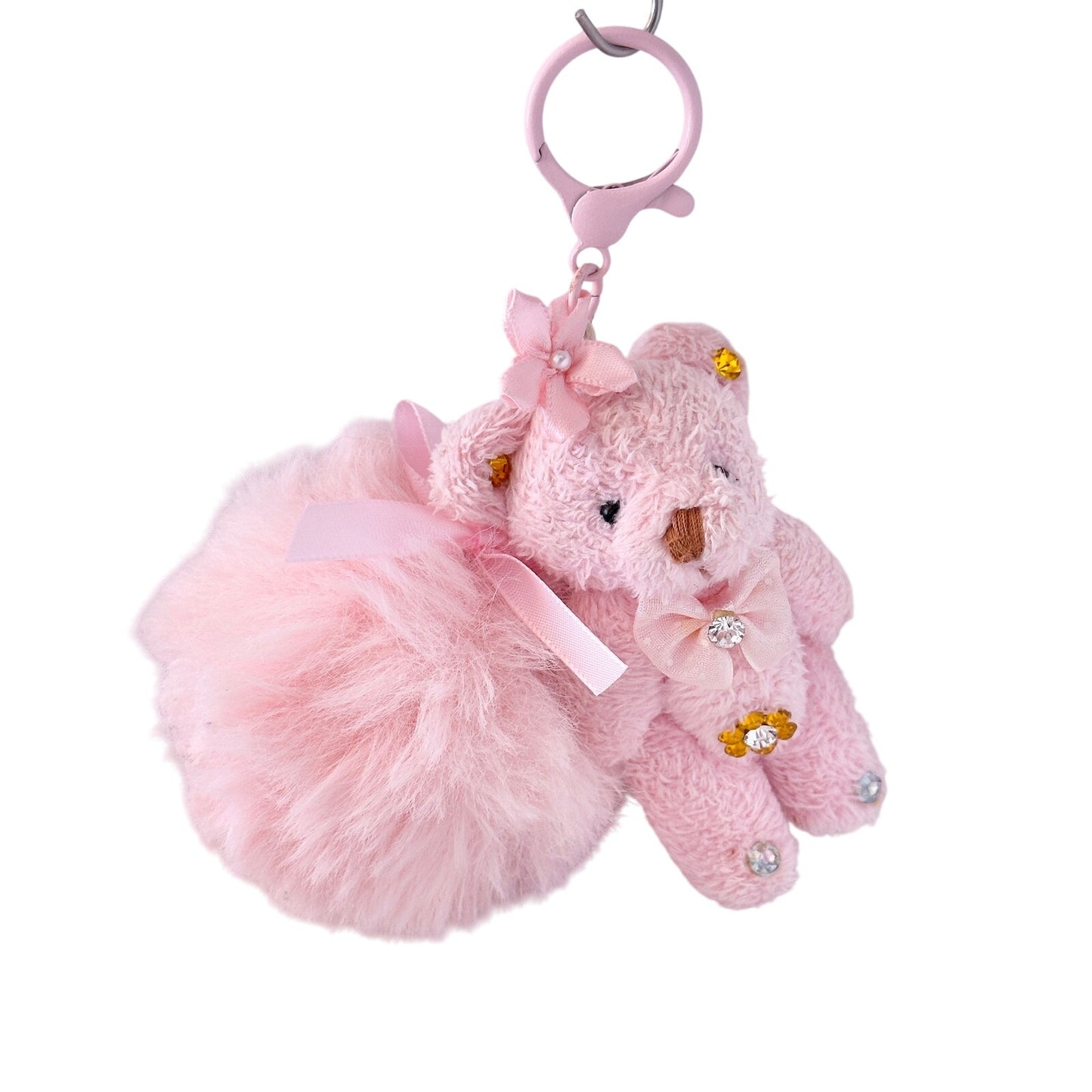 Pink Teddy Pom Pom Bag Charm