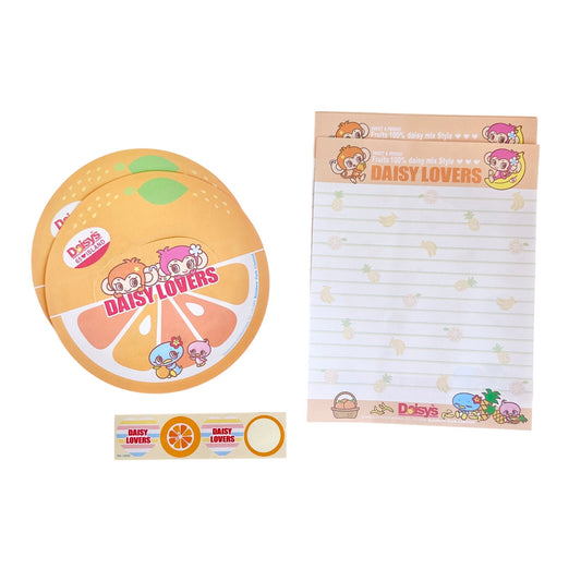 Daisy Lover Japan Letter Stationery Set Envelopes Stickers Oranges Monkeys