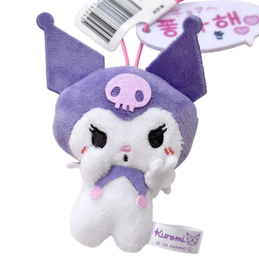 Kuromi Posing Peace Sign Sanrio Japan Mascot Strap Plush Toy 4" Purple