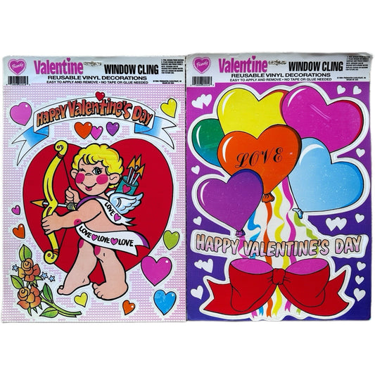 90s Vintage Holiday Window Clings Vinyl Valentine's Day Cupid Hearts Retro Cute