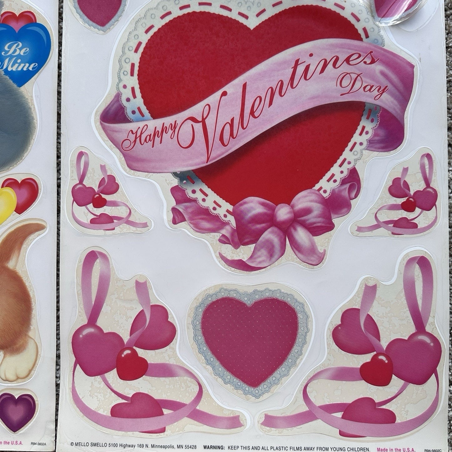 90s Vintage Holiday Window Clings Vinyl Valentine's Day Kitsch Hearts Retro Cats
