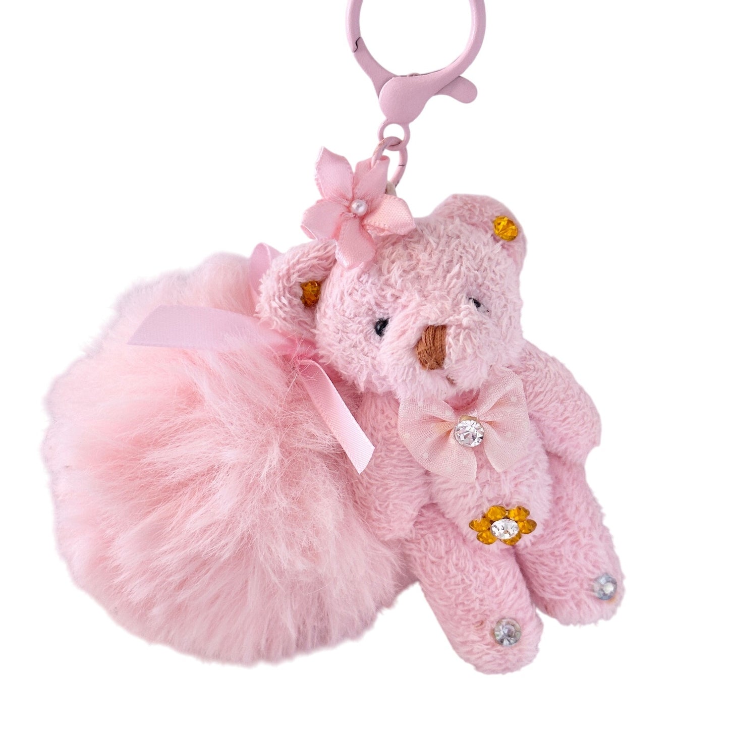 Pink Teddy Pom Pom Bag Charm